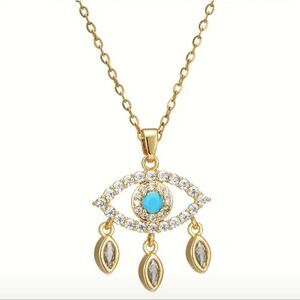 Boho Chic Diamond Eye Pendant Necklace 18K Gold Plated